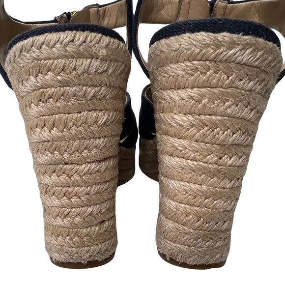 Michael Kors Sandals Berkley Canvas Jute Wedge Zipper Platform Navy Blue Tan 8 M - Picture 13 of 16